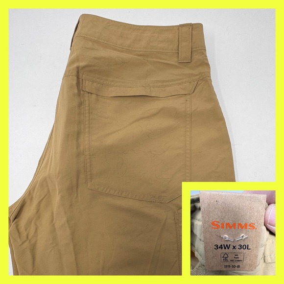 Simms Superlight Pants Men's 34 Short NWT Fishing Hiking UPF 50+ Cork